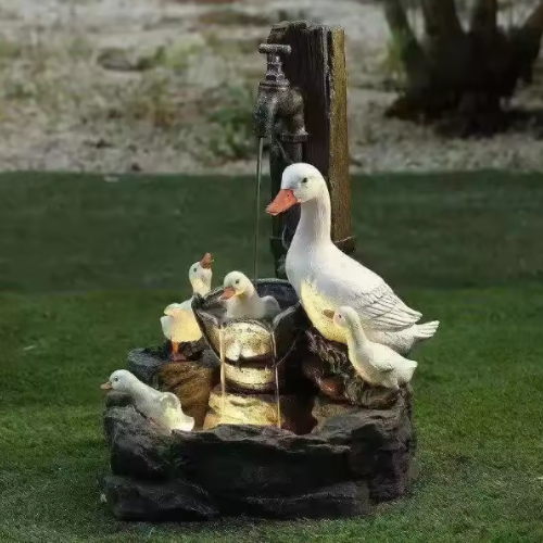 Solar Powered Squirrel &amp; Duck Patio Fountain – LED Solar Garden Decoration